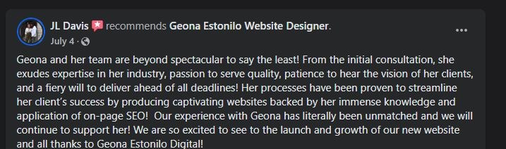 JL Davis recommends Geona: beyond spectacular, expertise, passion for quality, and delivering ahead of deadlines