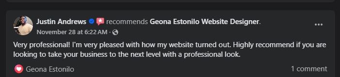 Justin Andrews recommends Geona: very professional, very pleased with how the website turned out